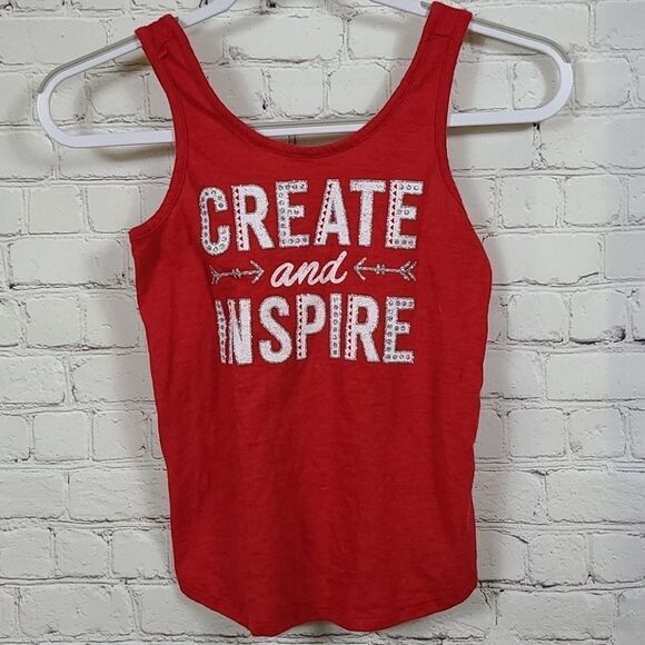 Justice Red Glitter Tank Top Create Inspire Girls 8 Tee Shirt Sleeveless Casual - Picture 2 of 9